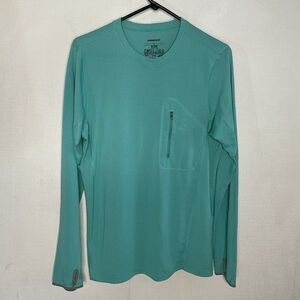 Patagonia Long Sleeve Fishing Hiking Performance T-Shirt Men Size M Aqua Green